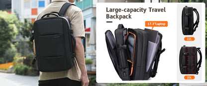HK Expandable Travel Backpack for Men – Large Capacity Waterproof 15.6” Laptop Bag, Hiking Rucksack & Cycling Daypack with USB Port