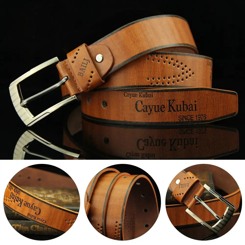 Men's Ratchet Leather Belt – Adjustable Strap with Free Buckle Replacement for Cowboy Style