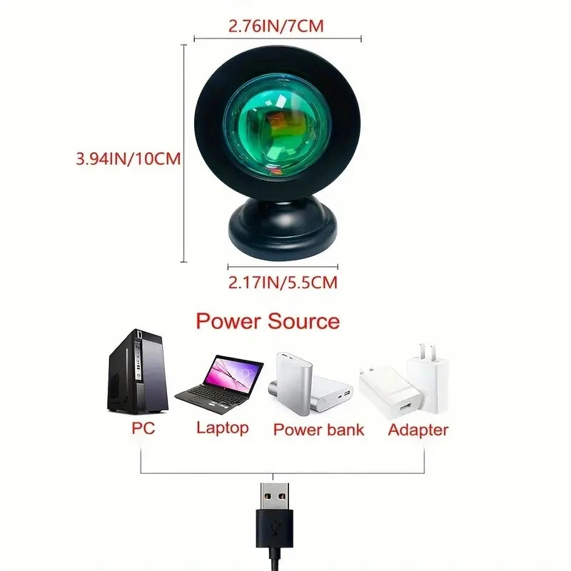 Vibrant Sunset Projection Light - 16 Color Spectrum LED with USB Remote Control, Dynamic Color Changing Light for Warm Home Ambiance
