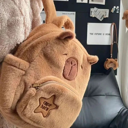 Kawaii Capybara Plush Backpack – Cute Cartoon Capibara Crossbody Tote Bag for Women with Large Capacity