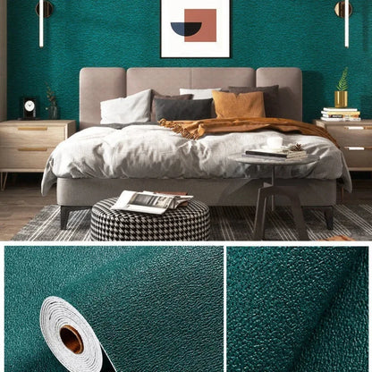 Linen 3D Foam Self-Adhesive PVC Wallpaper - Solid Color, Thickened Waterproof Wall Stickers for Home Renovation & Decor