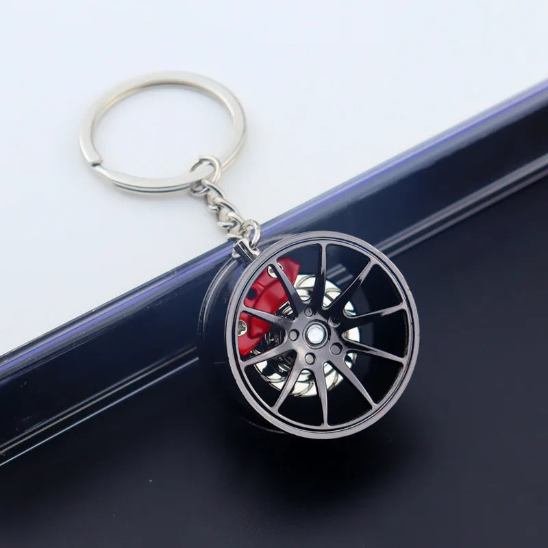 Wheel Hub Car Keychain – 3D Alloy Tire & Brake Disc Fidget Toy Keyring Pendant for Bags, Gadget Gift
