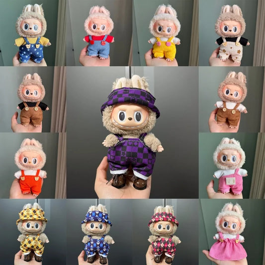 Cute Mini Plush Doll Clothes for 17cm Labubu – Various Overalls & Outfit Accessories