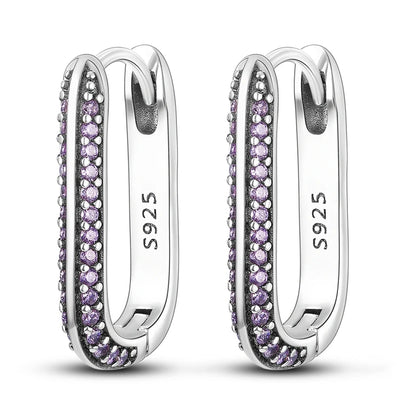 2024 New 925 Sterling Silver Rectangular Hoop Earrings with Zircon - Golden Luxury Wedding Gift for Women