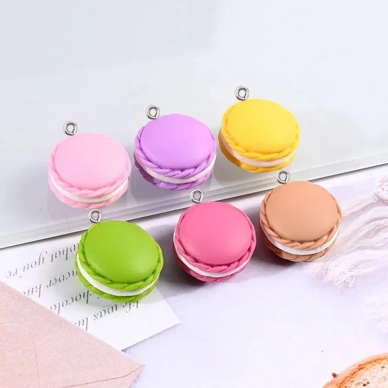 Macaron Cookie Resin Charms - 10pcs Cute Cartoon Food Pendants for DIY Jewelry Making