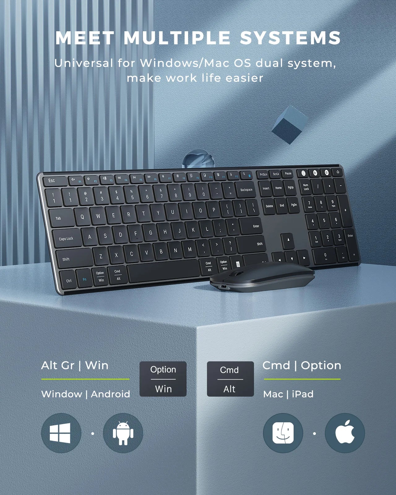 Seenda Wireless Bluetooth Keyboard and Mouse Combo – Multi-Device Rechargeable Slim Set for Windows, MacBook Pro & Air