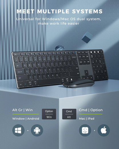 Seenda Wireless Bluetooth Keyboard and Mouse Combo – Multi-Device Rechargeable Slim Set for Windows, MacBook Pro & Air