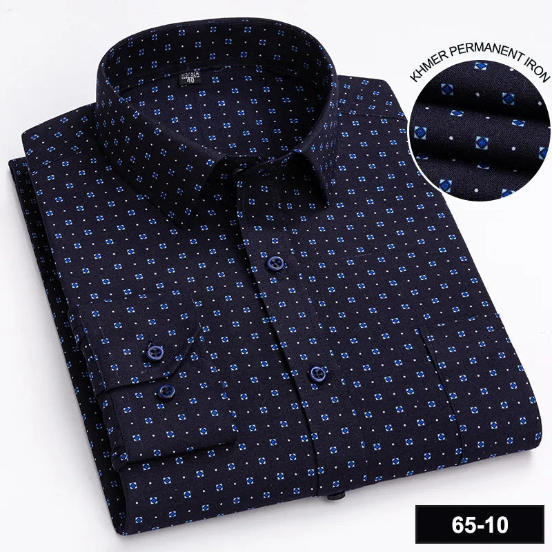 Men’s Plaid Stripe Long Sleeve Shirt - Casual Business Formal Office Shirt with Single Pocket for All Seasons
