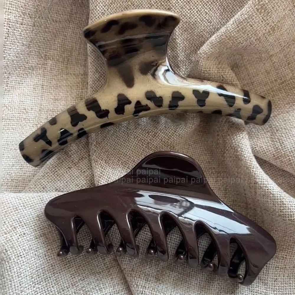Large Acrylic Dragon Bone Hair Clip - French-Style Polka Dot Shark Hair Claw for Women