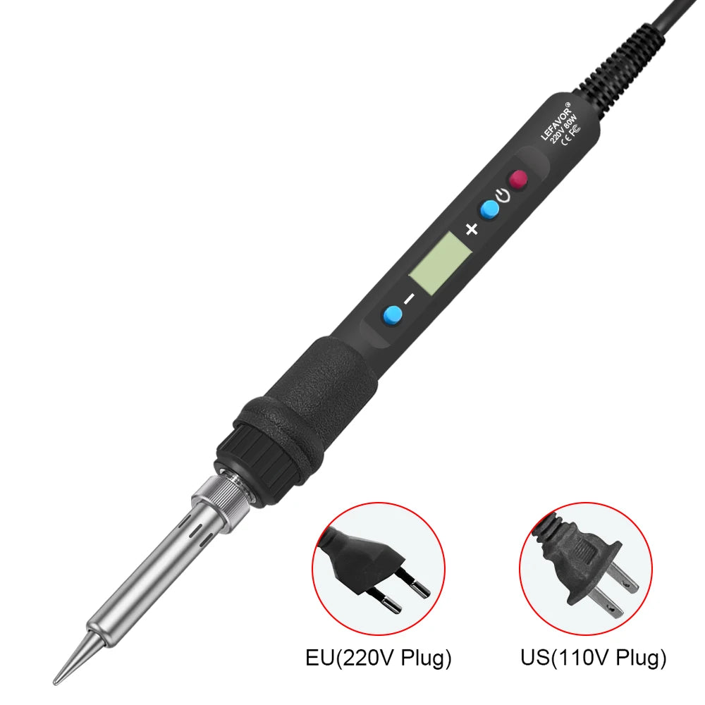 LEFAVOR 80W Digital Soldering Iron Kit – LCD Display, Adjustable 100–500°C, C/F Switch Welding Tool for Home Repair & DIY Projects