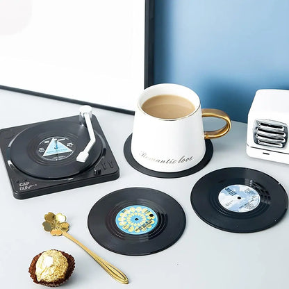 2/4/6PCS Retro Vinyl Record Drink Coasters | Anti-Slip Heat Resistant Mug Mats | Music-Themed Coffee Table Placemats Decor