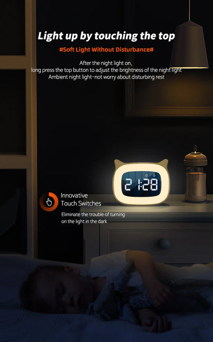 Music LED Digital Alarm Clock – Voice Control Night Light with 1200mAh Battery for Home Desk Decor