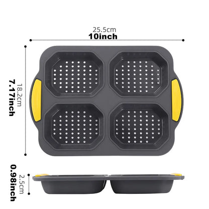 Non-Stick Silicone Hamburger Bun Mold - Food Grade Bread Loaf, Baguette and French Bread Baking Tray for Sandwiches