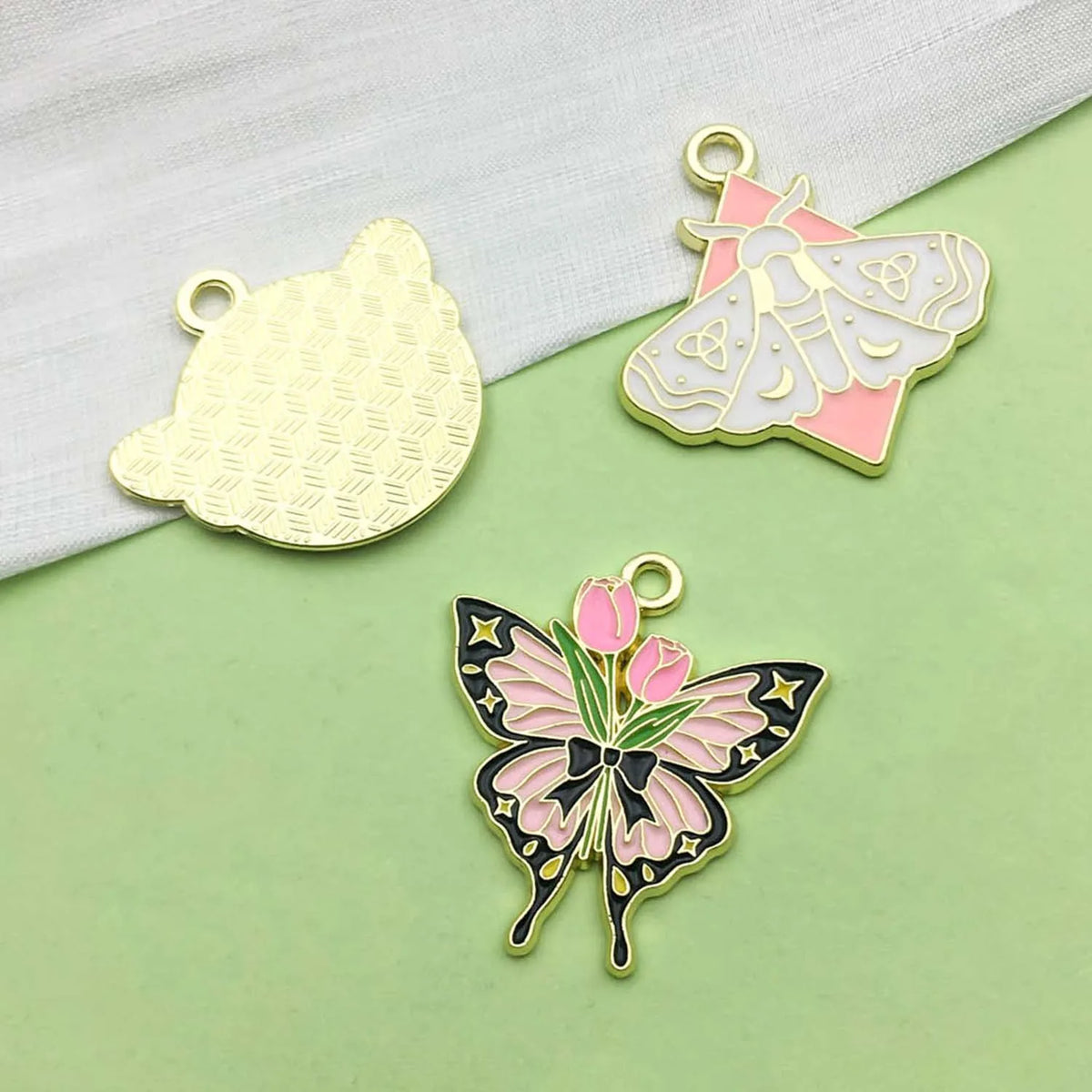 10–12 Piece Halloween Enamel Charms Set - Colorful Moth and Butterfly Pendants for DIY Jewelry Making & Crafts