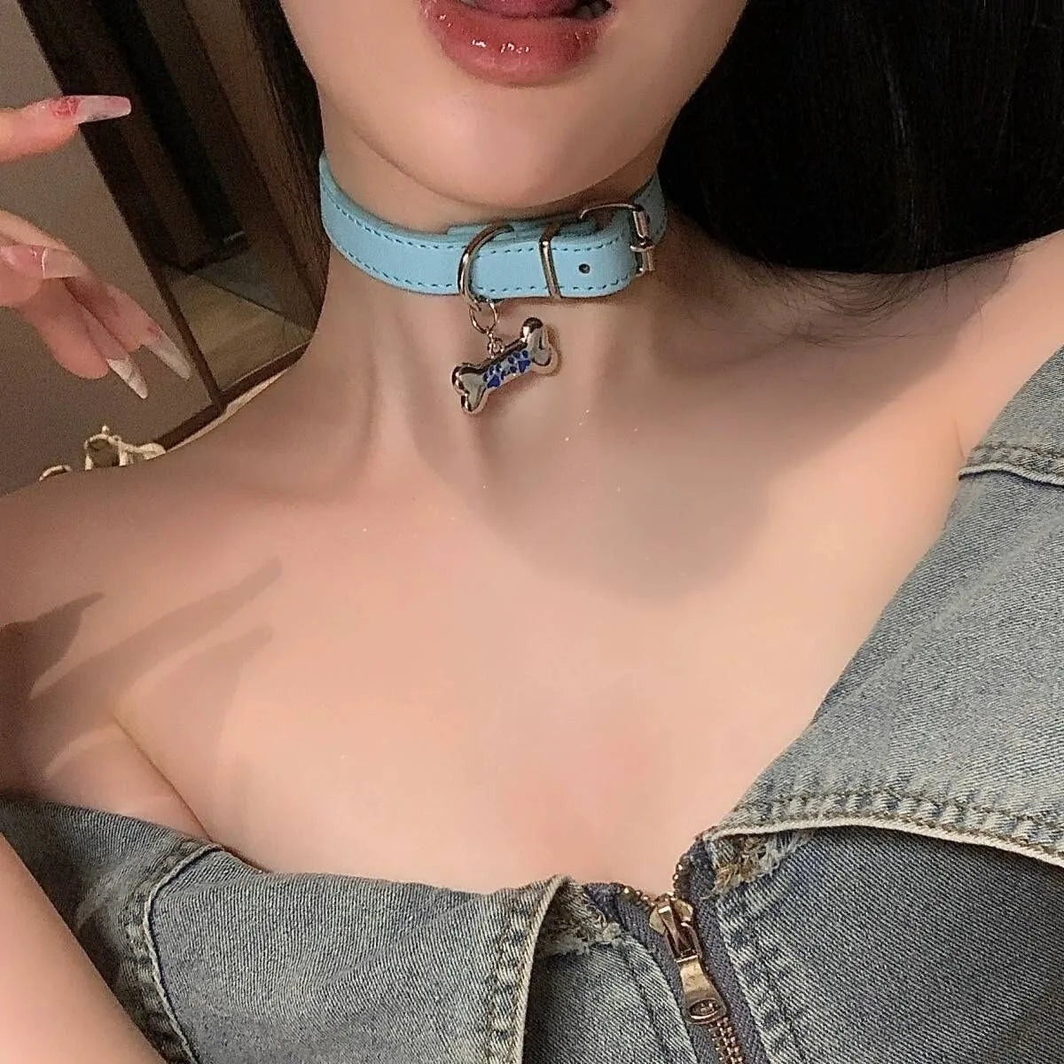ZAKOL Y2K PU Leather Choker Necklace - Punk Dog Claw Bone Charm Chain Party Jewelry for Women