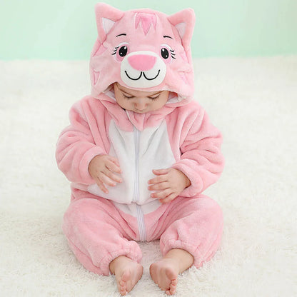Cartoon Flannel Baby Romper – Unicorn, Rabbit & Dinosaur Pajamas, Cotton Kigurumi Jumpsuit for Boys & Girls