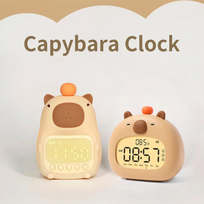 Capybara LED Digital Alarm Clock - Rechargeable Bedside Lamp with Timer, Dimmable Light & USB Charging, Kids Gift
