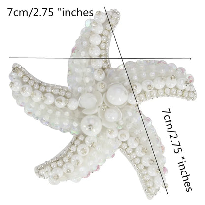 Marine Series Rhinestone Patches - Handmade Shell Starfish Seahorse Leaf Beaded Sewing Appliques for DIY Clothing