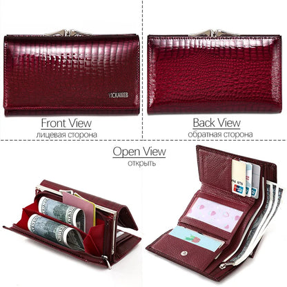 Women’s Genuine Leather Short Wallet – Fashion Alligator Hasp & Zipper Coin Purse AE2155