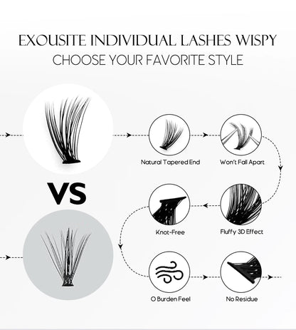 Lash Clusters Extension Kit – Fake Eyelashes Set with Lash Bond, Seal, and Applicator Tool for Makeup