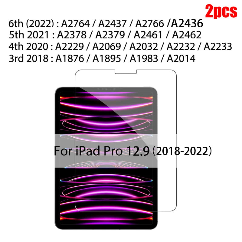 2PCS Tempered Glass Screen Protector for iPad Pro 11/12.9, Air 4/3/2, Mini 6/5/4/3 (2021/2024 Models)
