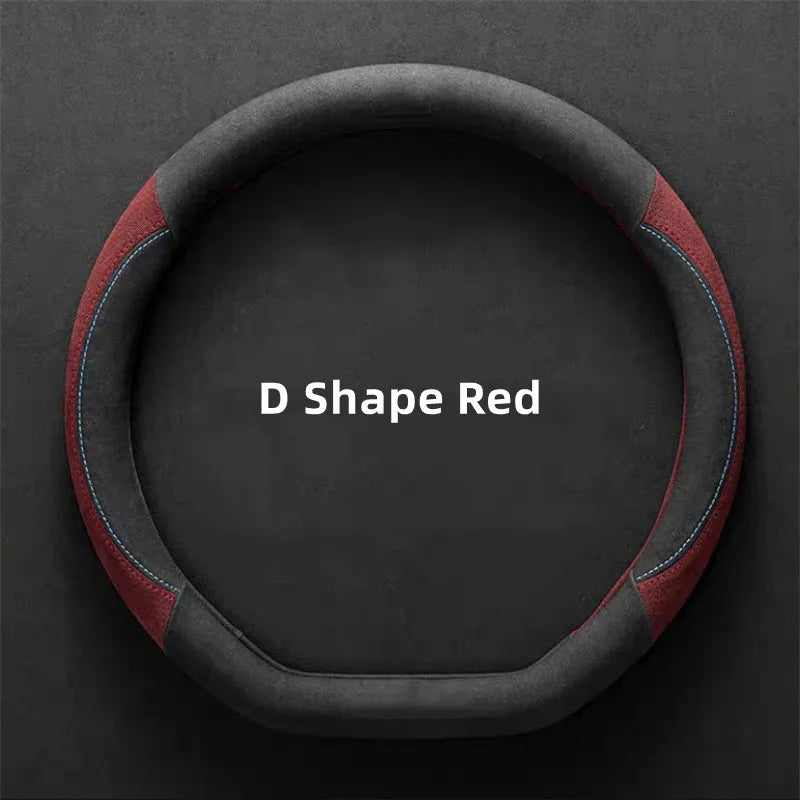 Universal Cowhide Suede Steering Wheel Cover — Breathable 37-38cm Car Steering Wheel Wrap Accessories