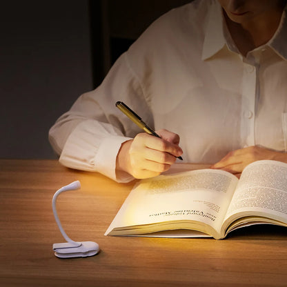 Mini Book Light - Portable Clip-On Night Light with USB Charging, Dimmable LED for Bedroom, Eye Protection, and Camping - 360° Flip Clip Book Lamp