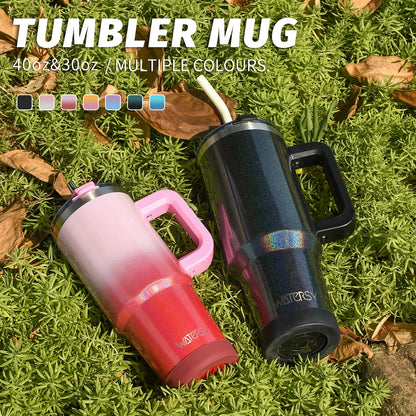 WATERSY 30oz/40oz Stainless Steel Insulated Tumbler with Handle & Straw – Large Capacity Thermal Travel Mug for Coffee & Cold Drinks