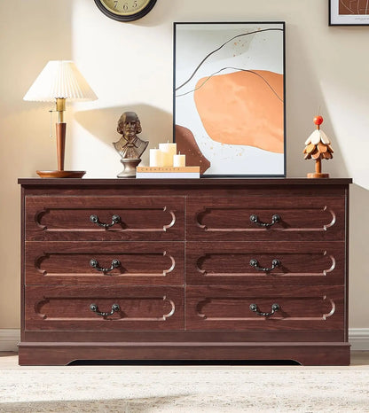 5-Drawer Farmhouse Dresser – Cherry Wood Chest of Drawers for Bedroom, Rustic Wide Storage Solution