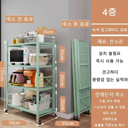 Foldable Large Iron Frame Storage Shelves – Installation-Free Standing Metal Shelving Unit for Kitchen