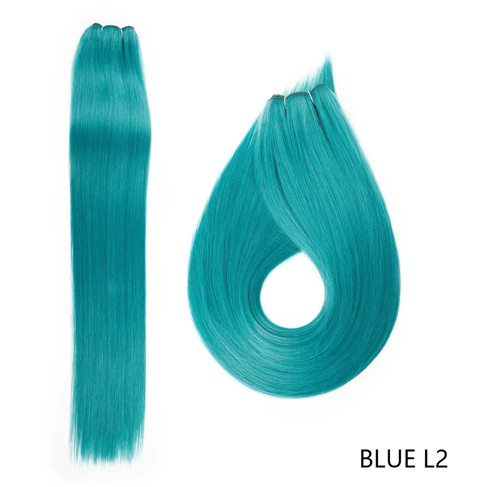 26" Ombre Straight Synthetic Hair Extensions – Smooth Weaving, Full Blue Hair Bundles from Root to End