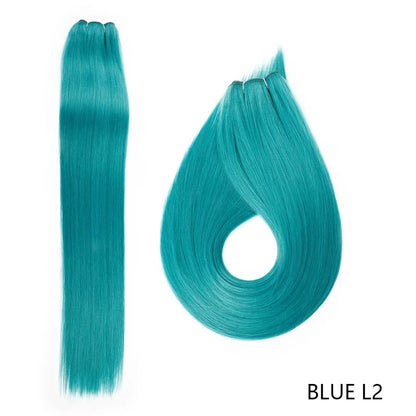 26" Ombre Straight Synthetic Hair Extensions – Smooth Weaving, Full Blue Hair Bundles from Root to End