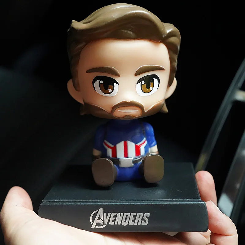 10cm Shaking Head Dolls – Spider-Man, Iron Man, Hulk & Deadpool Car Decorations & Mobile Phone Bracket Gifts