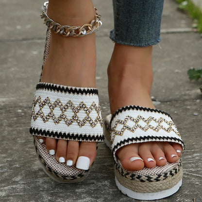 Bohemian Weave Women's Platform Slippers – Handmade Espadrille Sandals, Summer 2023 Beach & Casual Heels