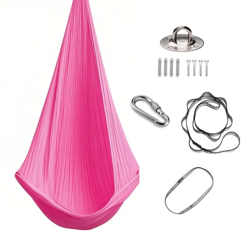 1.5x2.8m Elastic Swing Hammock – Indoor & Outdoor Aerial Yoga Swing with Adjustable Fabric & Hardware for Adults