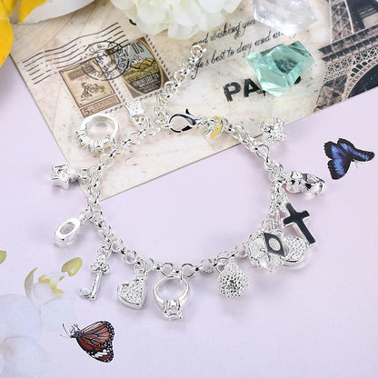 Fashion 925 Sterling Silver Bracelet for Women — Pretty Heart Zircon Pendant Chain, 20CM/8inch, Classic Wedding & Party Jewelry Gift