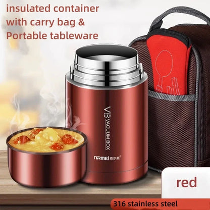 600/800/1000ml Stainless Steel Food Thermos — 316 Vacuum Insulated Lunch Jar with Spoon & Carry Bag for Kids