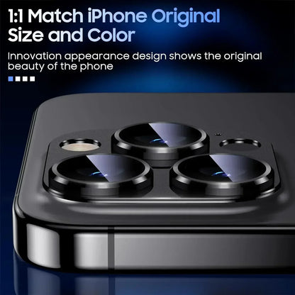 Titanium Black Camera Lens Protector - Metal Glass Cover for iPhone 13 to 15 Pro Max