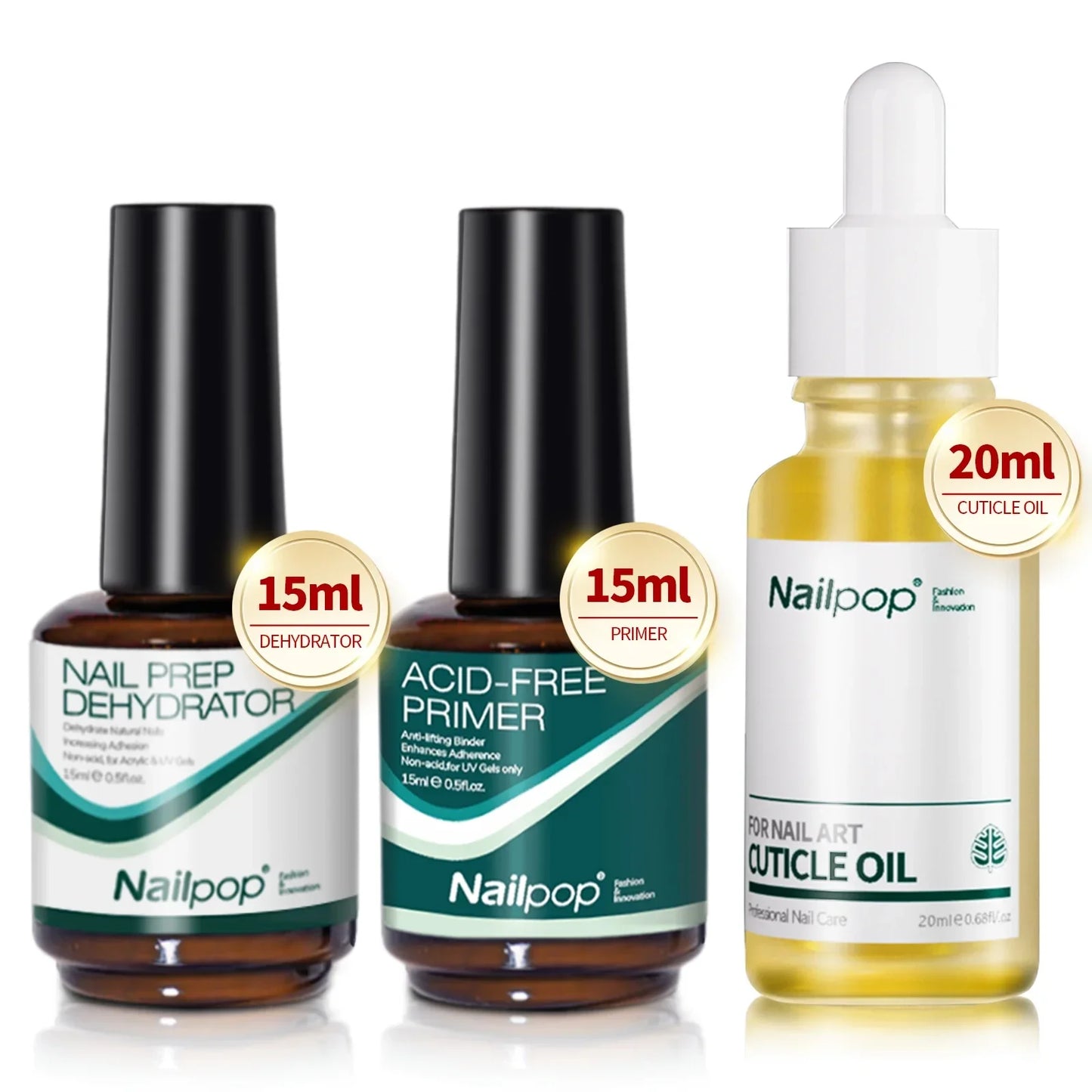 Nailpop Nail Dehydrator & Primer — Acid-Free Natural Nail Prep for Acrylic & UV Gel, Fast Dry Superior Bonding Set