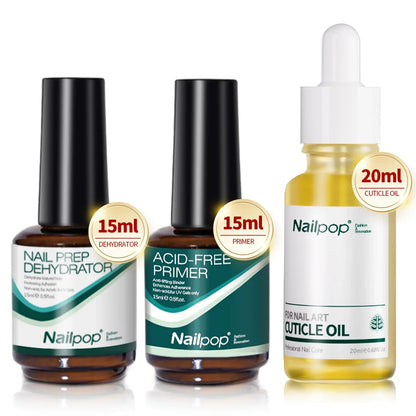 Nailpop Nail Dehydrator & Primer — Acid-Free Natural Nail Prep for Acrylic & UV Gel, Fast Dry Superior Bonding Set