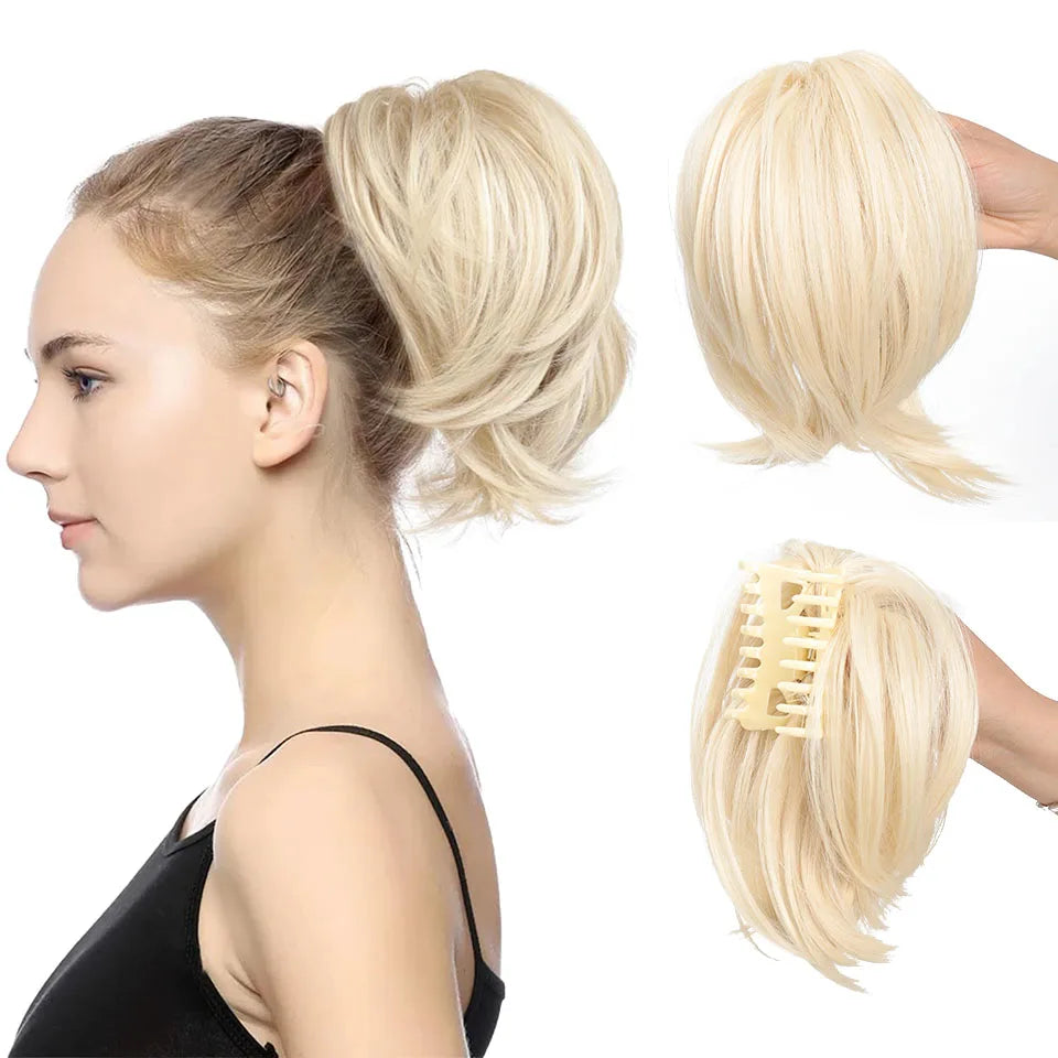 Messy Bun Hair Piece – Claw Clip-in Short Straight Ponytail Extension, Tousled Updo Bun for Women & Girls