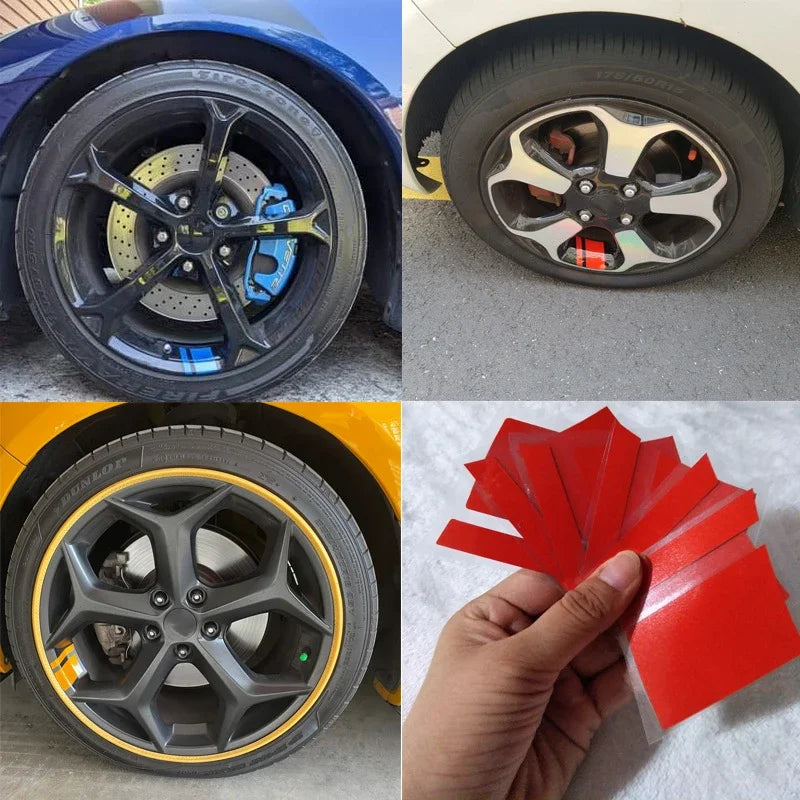 6PCS Reflective Car Wheel Decal Stickers — Red Adhesive Hub Accessories for Auto Wheels