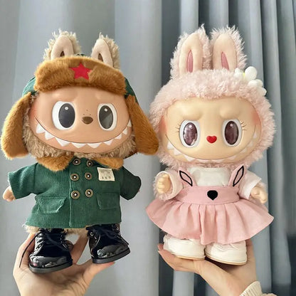 Labubu 38cm Plush Doll Clothes – MOKOKO Coat with Rabbit Ear Strap Skirt Set, Cute Doll Outfit & Accessories