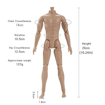 1/6 Male Action Figure Doll — 35cm Multi-Joint Strong Man Body with 13 Joints DIY Toy (White/Normal/Tan)