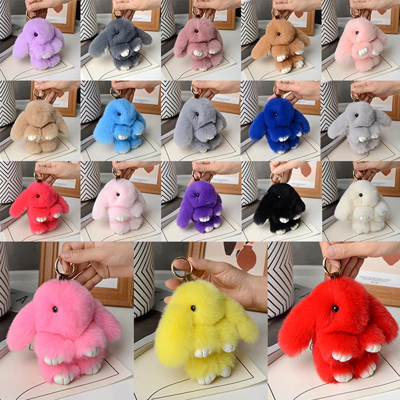 15cm Rabbit Fur Keychain - Fluffy Bag Charm, Car Key Pendant & Gift Accessory for Women
