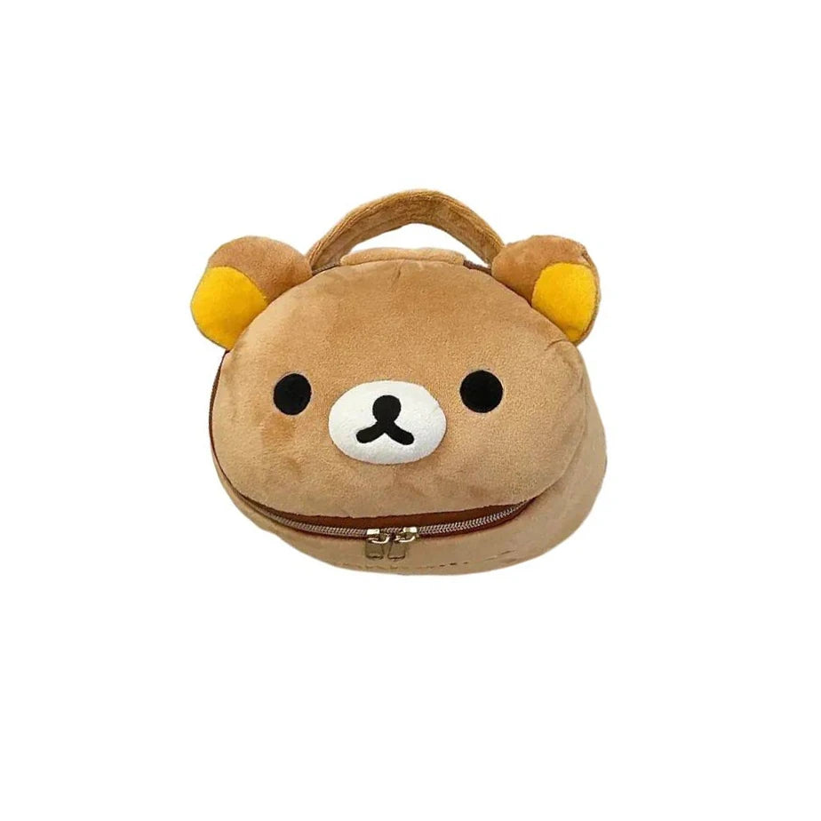Cute Bear Plush Makeup Bag - Soft Cartoon Elliptical Storage Pouch for Girls Travel & Daily Essentials
