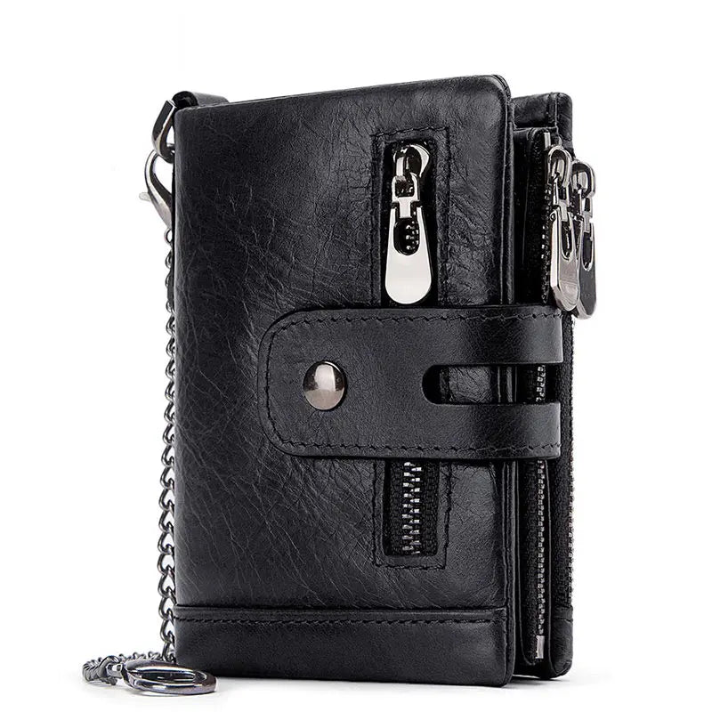 Fashion Women’s Leather Wallet — Genuine Leather Clutch with Hasp & Double Zipper, Short Coin Pocket and ID Card Holder Purse