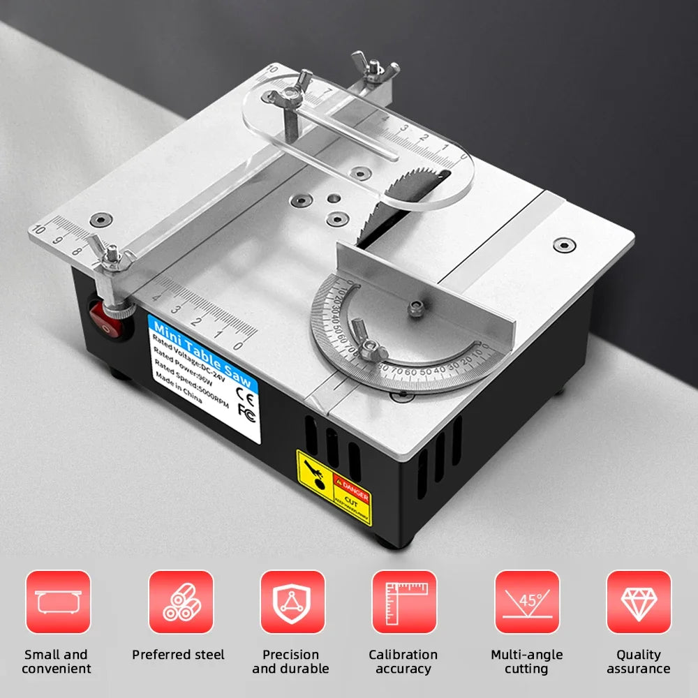 96W Mini Bench Saw — Adjustable Multifunctional Table Saw for DIY Woodworking