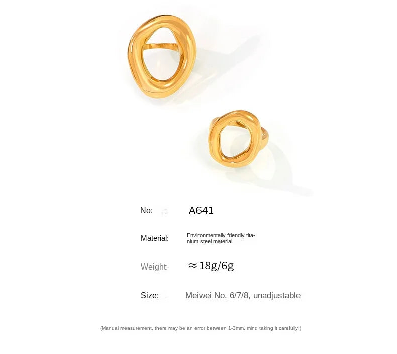 316L Stainless Steel Gold Plated Oval Ring – Large Luxury Waterproof Women’s Jewelry