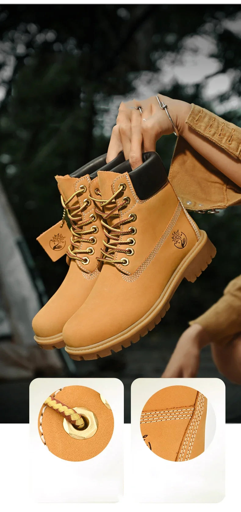 High Top Leather Boots for Men & Women – Fashion Lace-Up Outdoor Sneakers, Non-Slip Casual Ankle Shoes for Couples